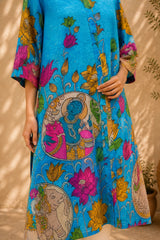 Vrindika Premium Cotton Printed Kurta Set with Pants – Electric Blue Floral Ethnic Wear