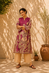 Taal Premium Cotton Kurta Set with Pants – Magenta Artistic Ethnic Wear