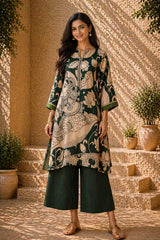 Green Kalamkari Print Kurta Set with Mukaish Embroidery - Ethnic Wear for Women