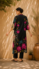 Vrindika Premium Cotton Printed Kurta Set with Pants – Black Floral Ethnic Wear