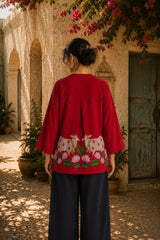 Surbhi Kalamkari Oversized Cotton Shirt for Women – Blood Red