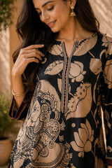 Black & Beige Kalamkari Kurta Set with Embroidery - Modern Ethnic Wear for Women