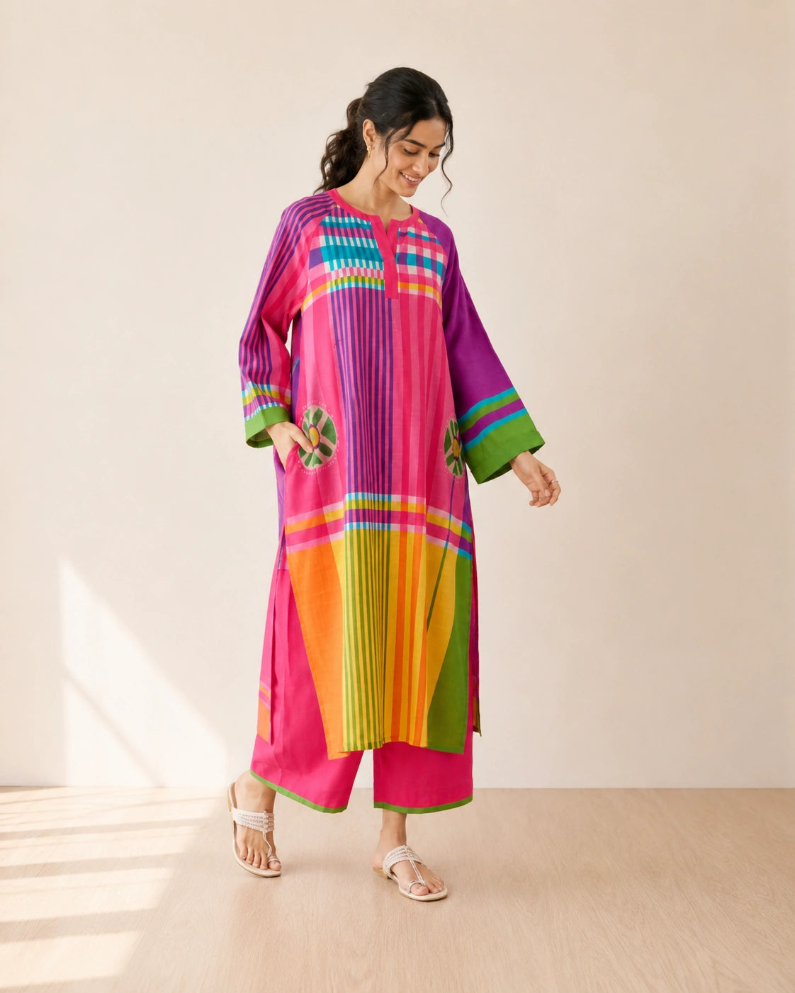 Checkmate Multicolour Cotton Kurti Set for Women