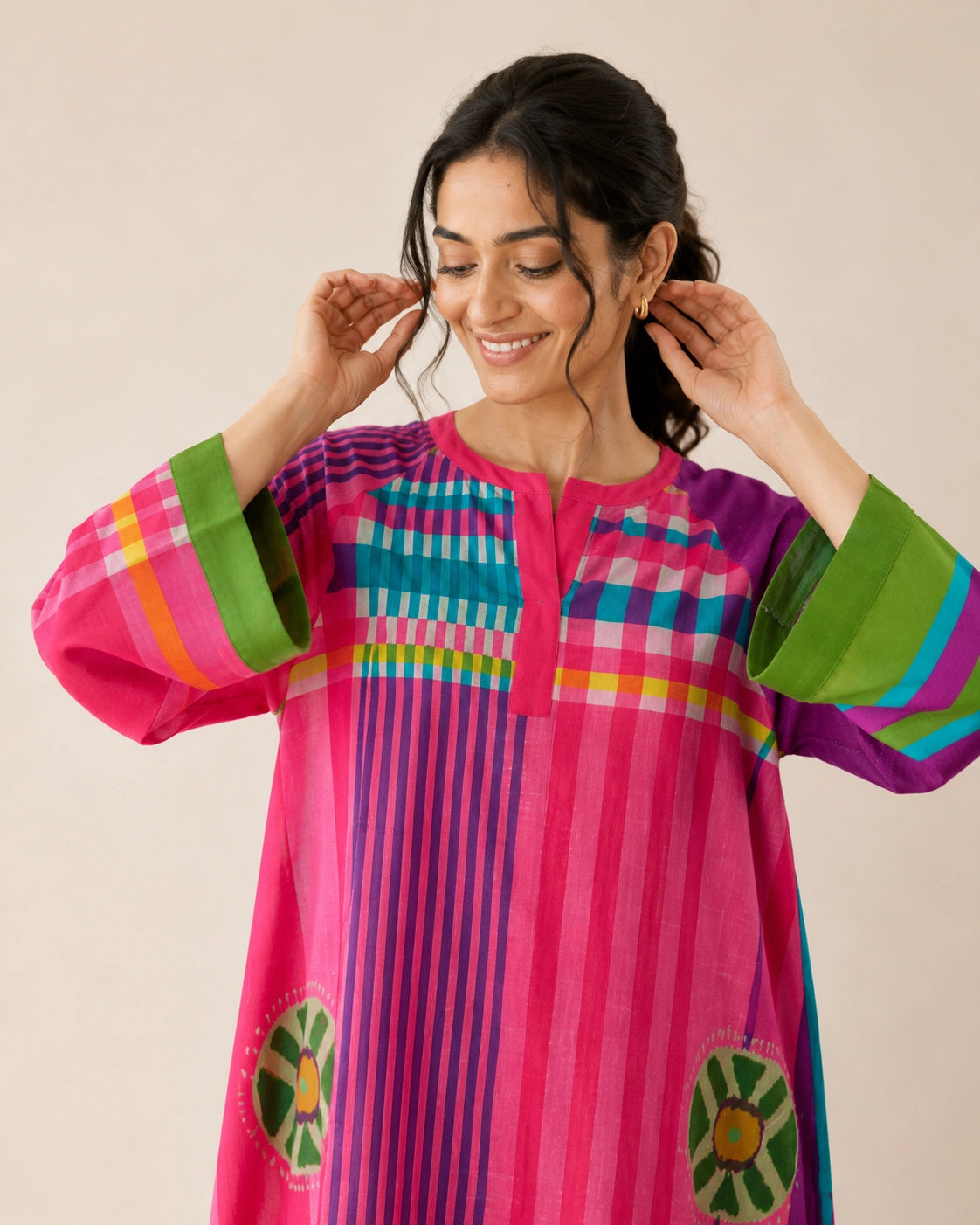 Checkmate Multicolour Cotton Kurti Set for Women