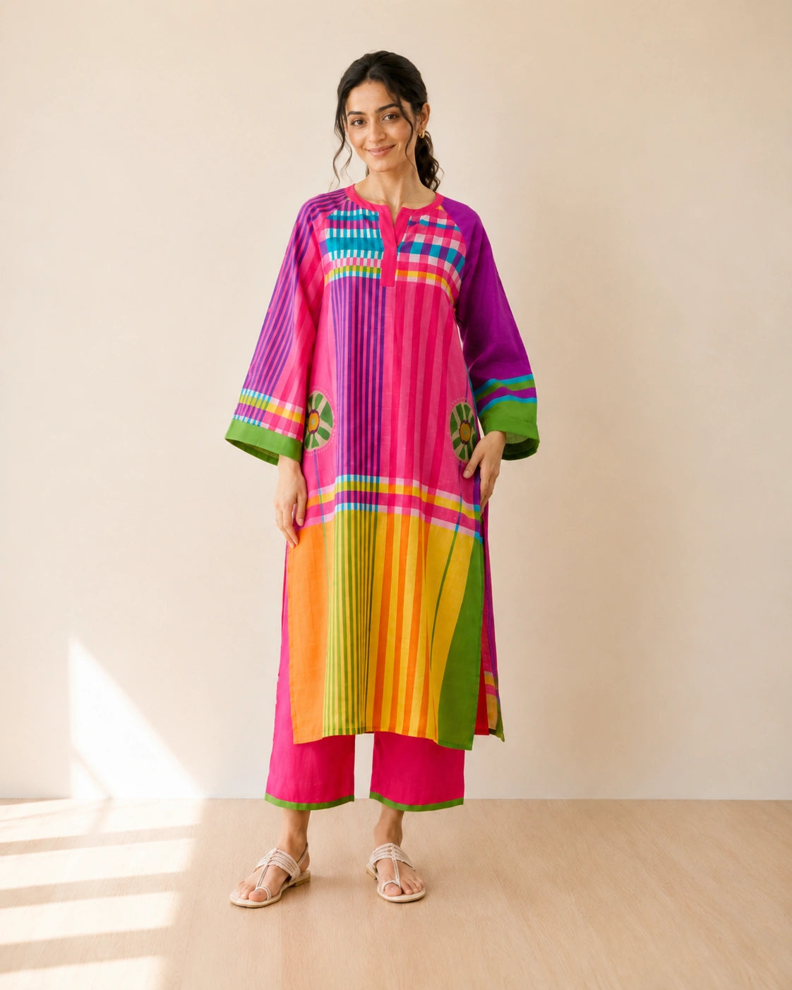 Checkmate Multicolour Cotton Kurti Set for Women