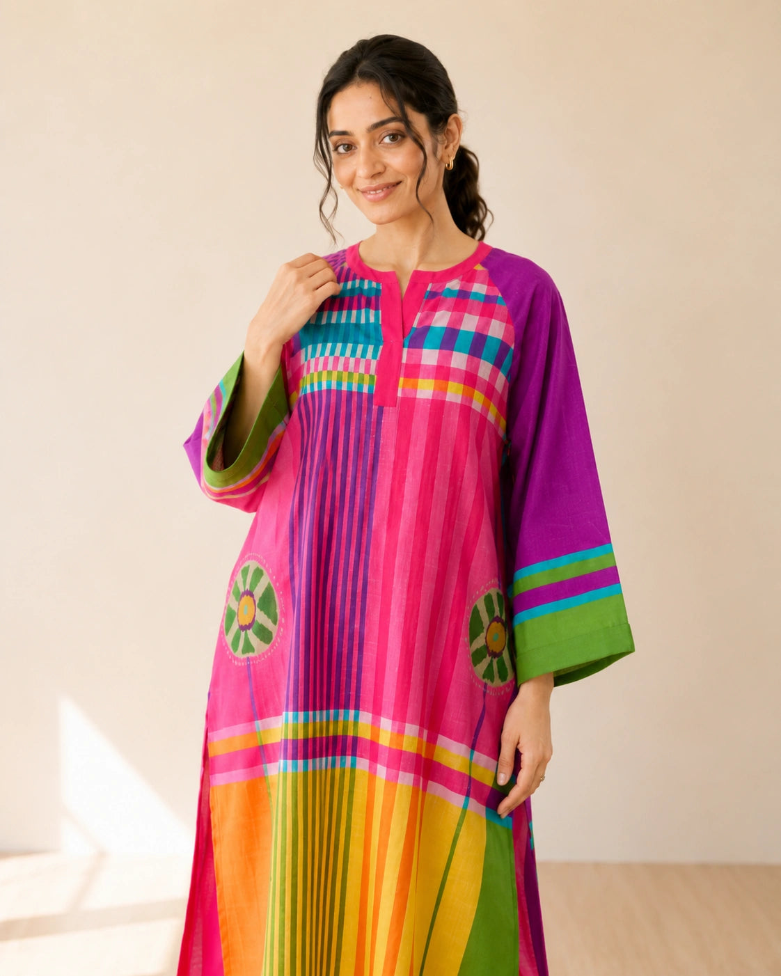 Checkmate Multicolour Cotton Kurti Set for Women