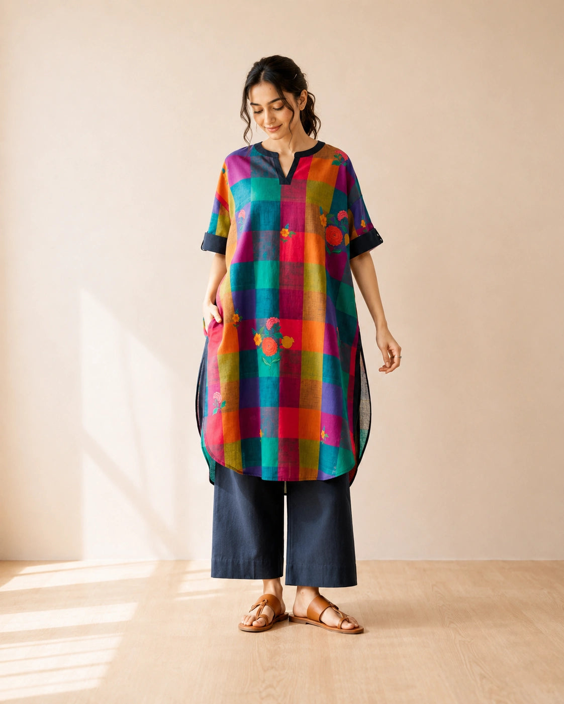 Echo Black Multicolor Cotton Kurti Set for Women