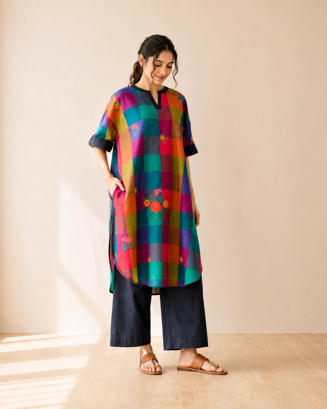Echo Black Multicolor Cotton Kurti Set for Women
