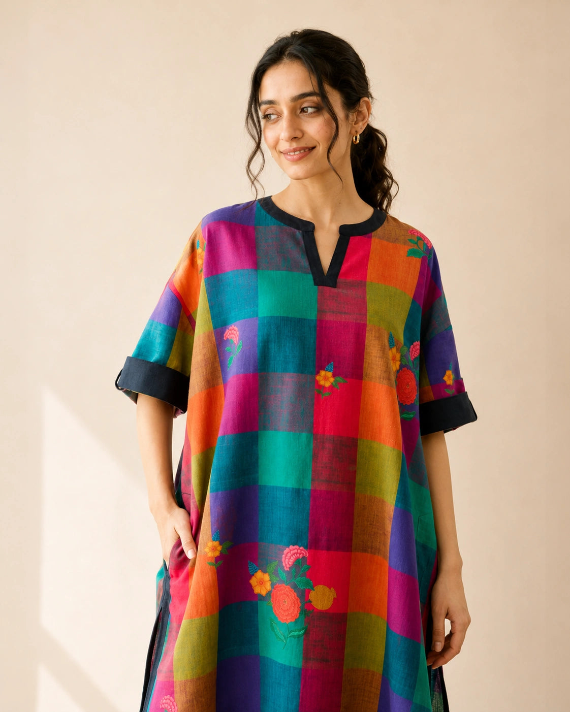 Echo Black Multicolor Cotton Kurti Set for Women