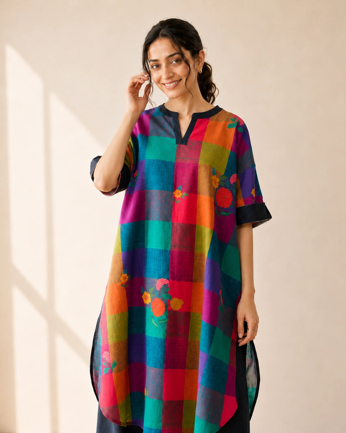 Echo Black Multicolor Cotton Kurti Set for Women