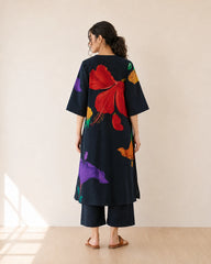 Hibiscus Black Cotton Kurti Set for Women