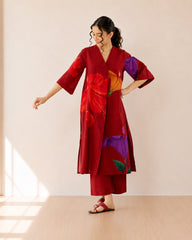 Hibiscus Cherry Red Soft Cotton Kurti Set