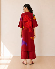 Hibiscus Cherry Red Soft Cotton Kurti Set