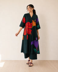 Hibiscus Emerald Green Cotton Kurti Set for Women
