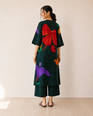 Hibiscus Emerald Green Cotton Kurti Set for Women