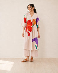 Hibiscus Off White Cotton Kurti Set for Women