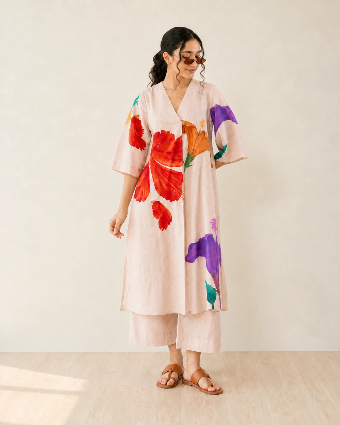 Hibiscus Off White Cotton Kurti Set for Women