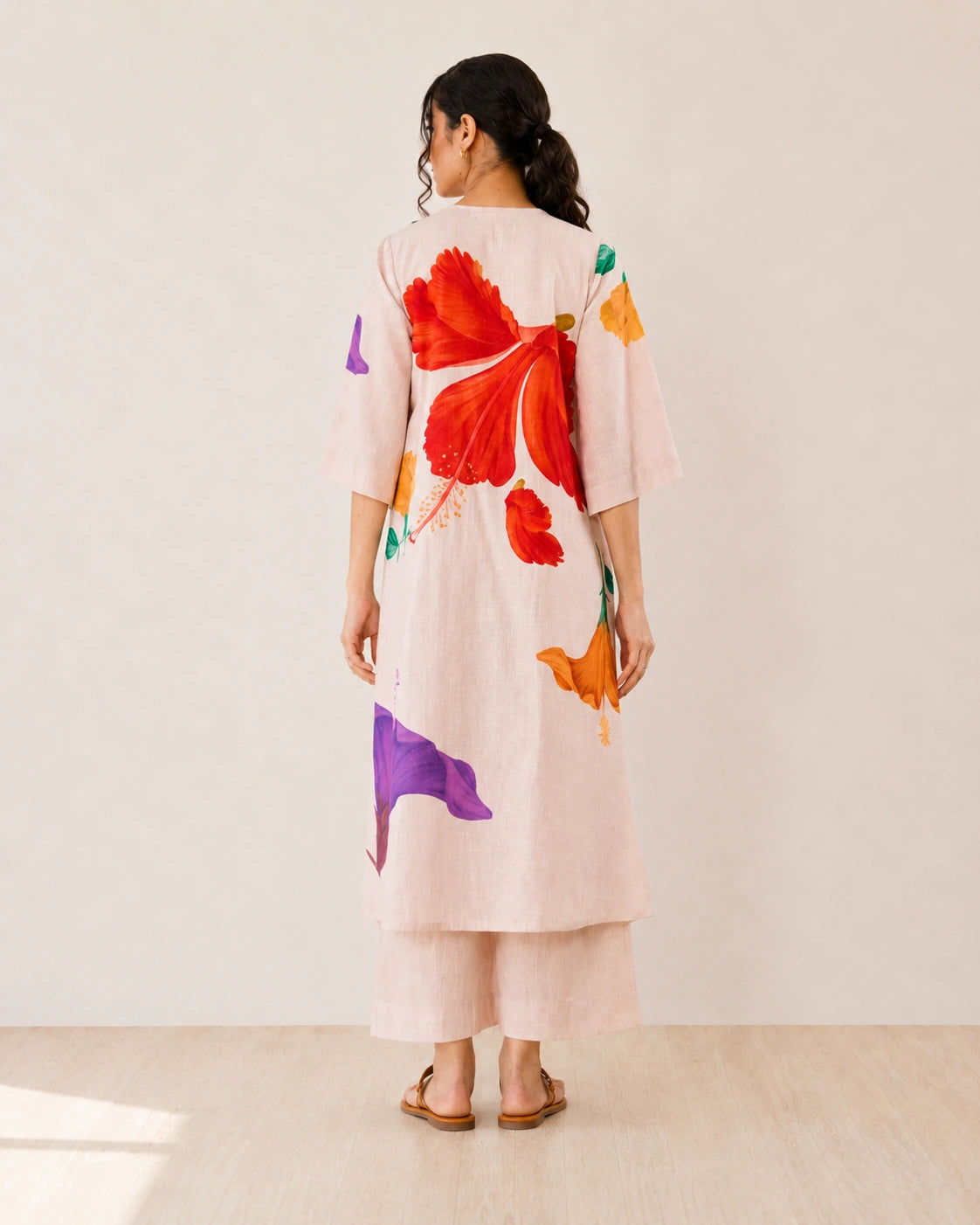 Hibiscus Off White Cotton Kurti Set for Women