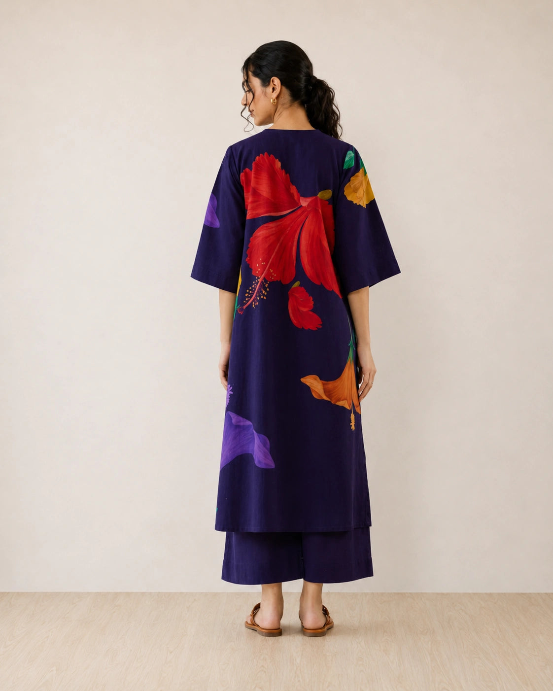 Hibiscus Violet Soft Cotton Kurti Set for Women