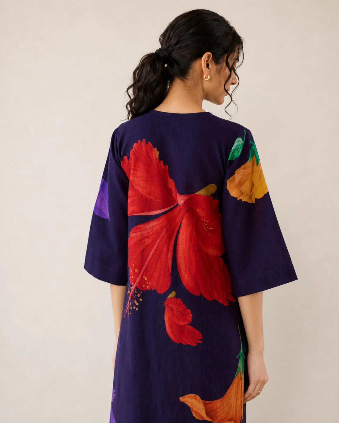 Hibiscus Violet Soft Cotton Kurti Set for Women