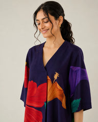 Hibiscus Violet Soft Cotton Kurti Set for Women