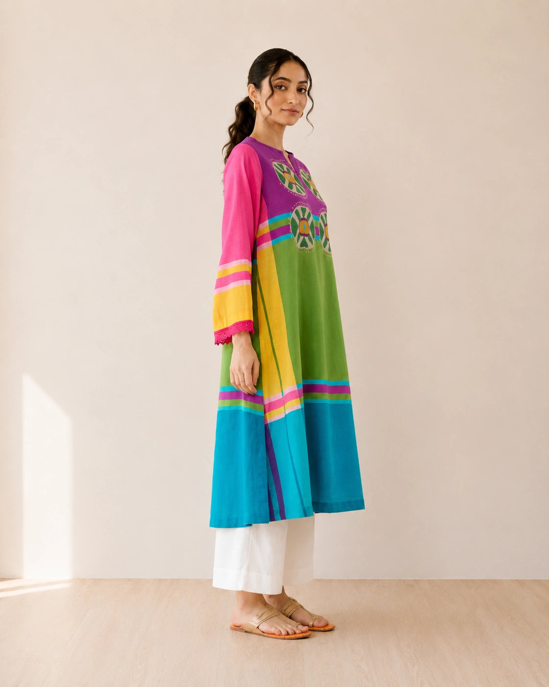 Chakra Multicolour Cotton Kurti Set for Women