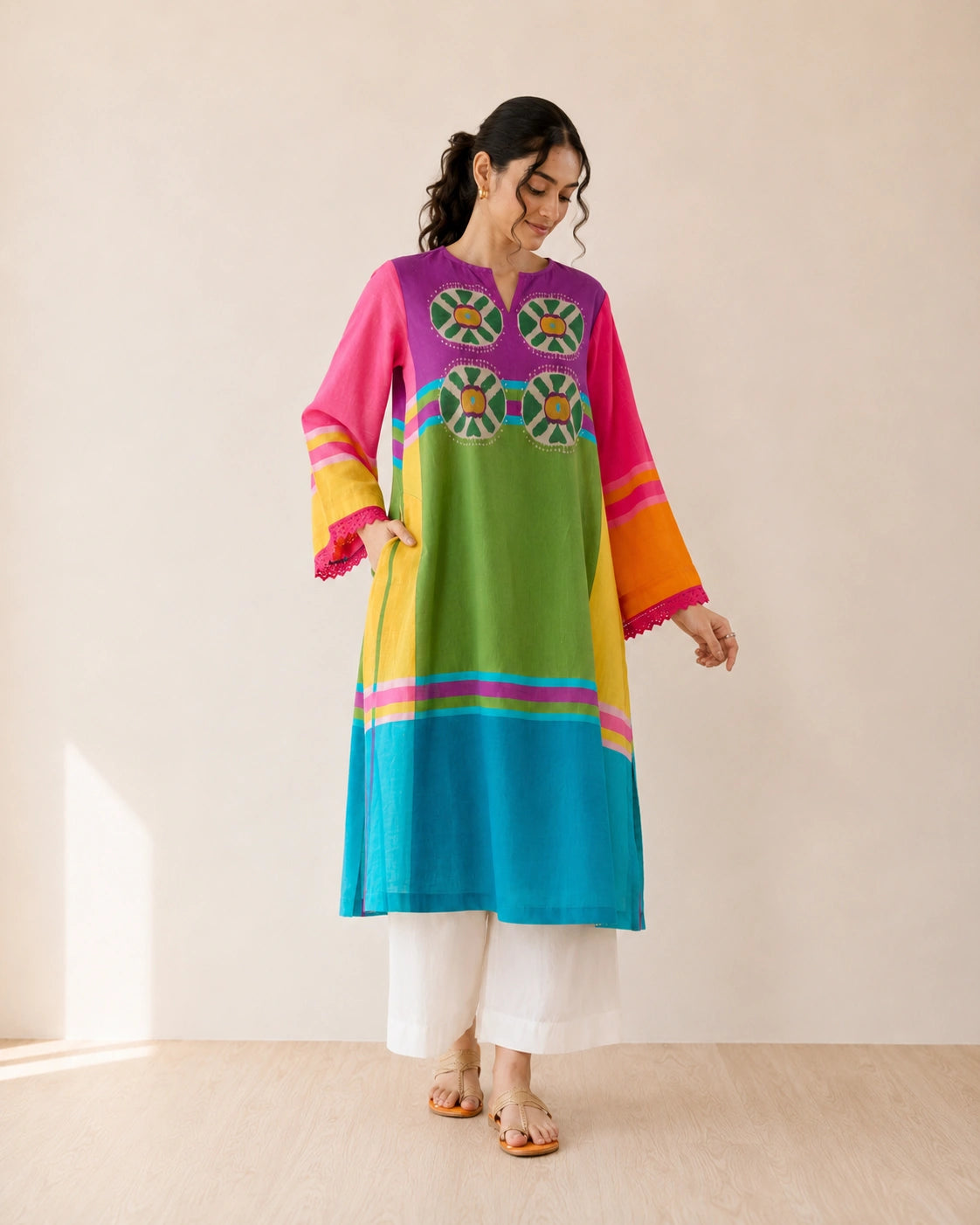 Chakra Multicolour Cotton Kurti Set for Women