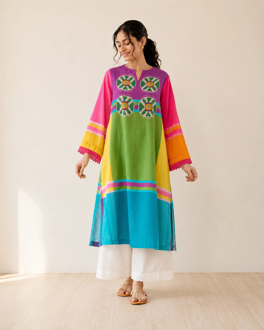 Chakra Multicolour Cotton Kurti Set for Women