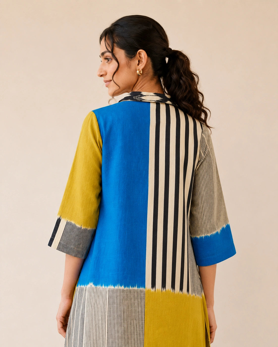 Retro Electric Blue & Ochre Yellow Cotton Kurti Set