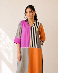 Retro Pink & Tangerine Cotton Kurti Set For Women
