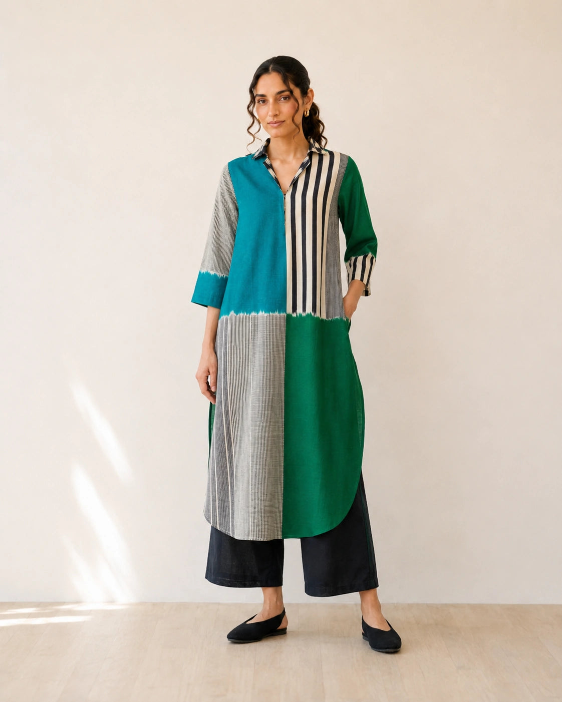 Retro Teal & Green Soft Cotton Kurti Set for Women