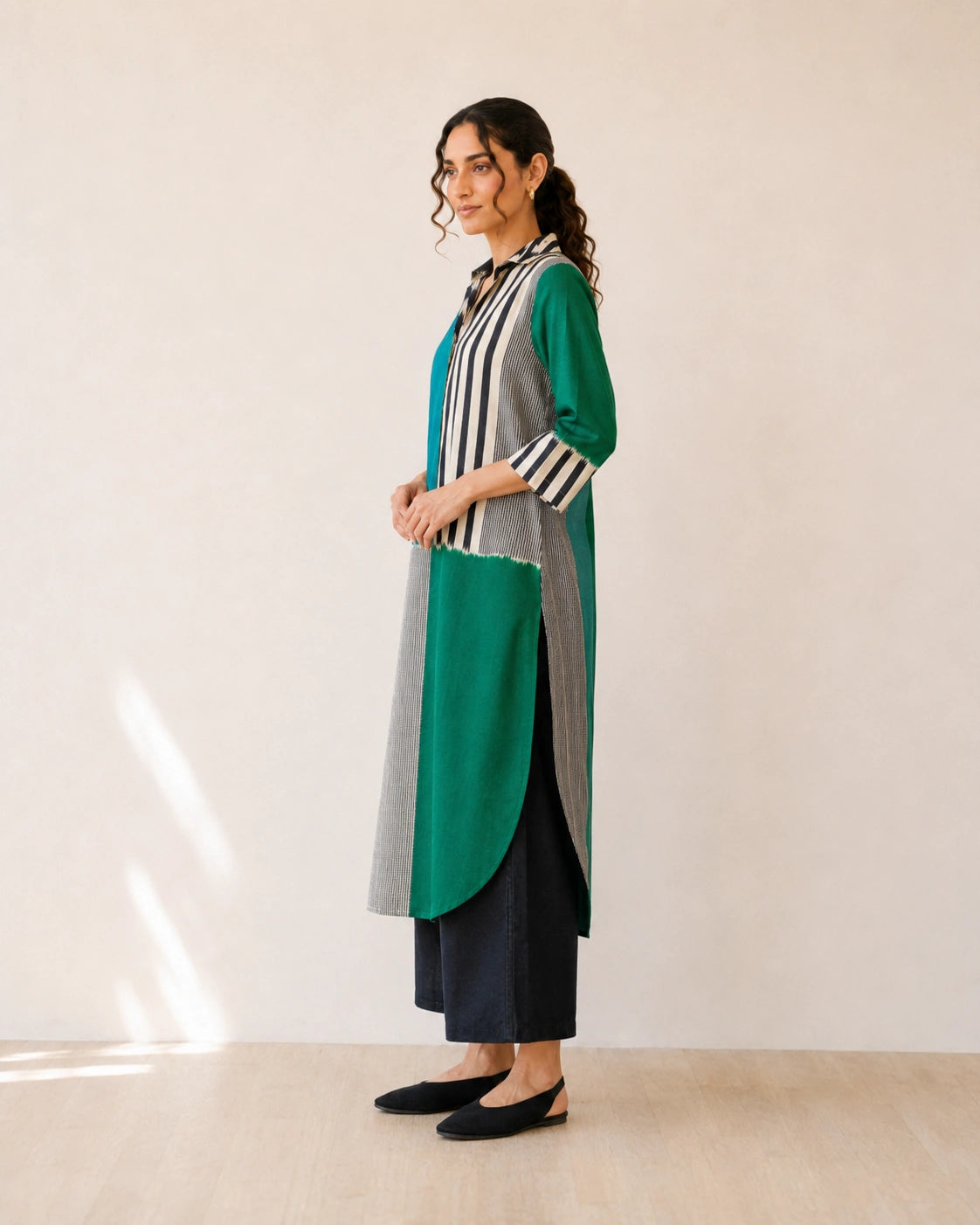 Retro Teal & Green Soft Cotton Kurti Set for Women