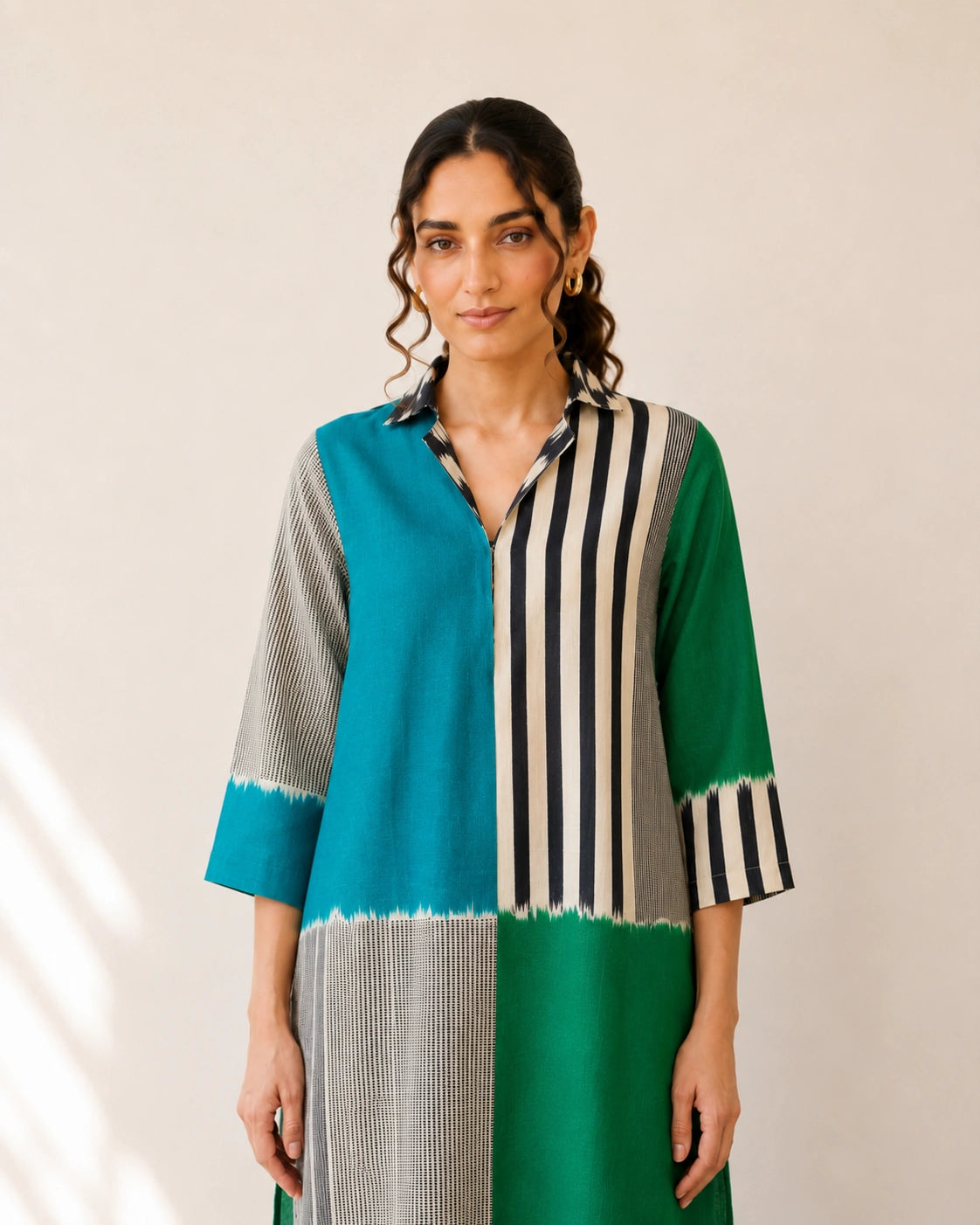 Retro Teal & Green Soft Cotton Kurti Set for Women