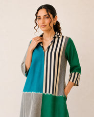 Retro Teal & Green Soft Cotton Kurti Set for Women