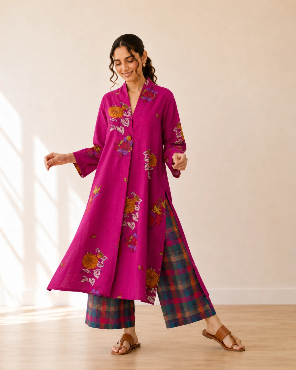 Potpourri Fuchsia Cotton Kurti Set for Women