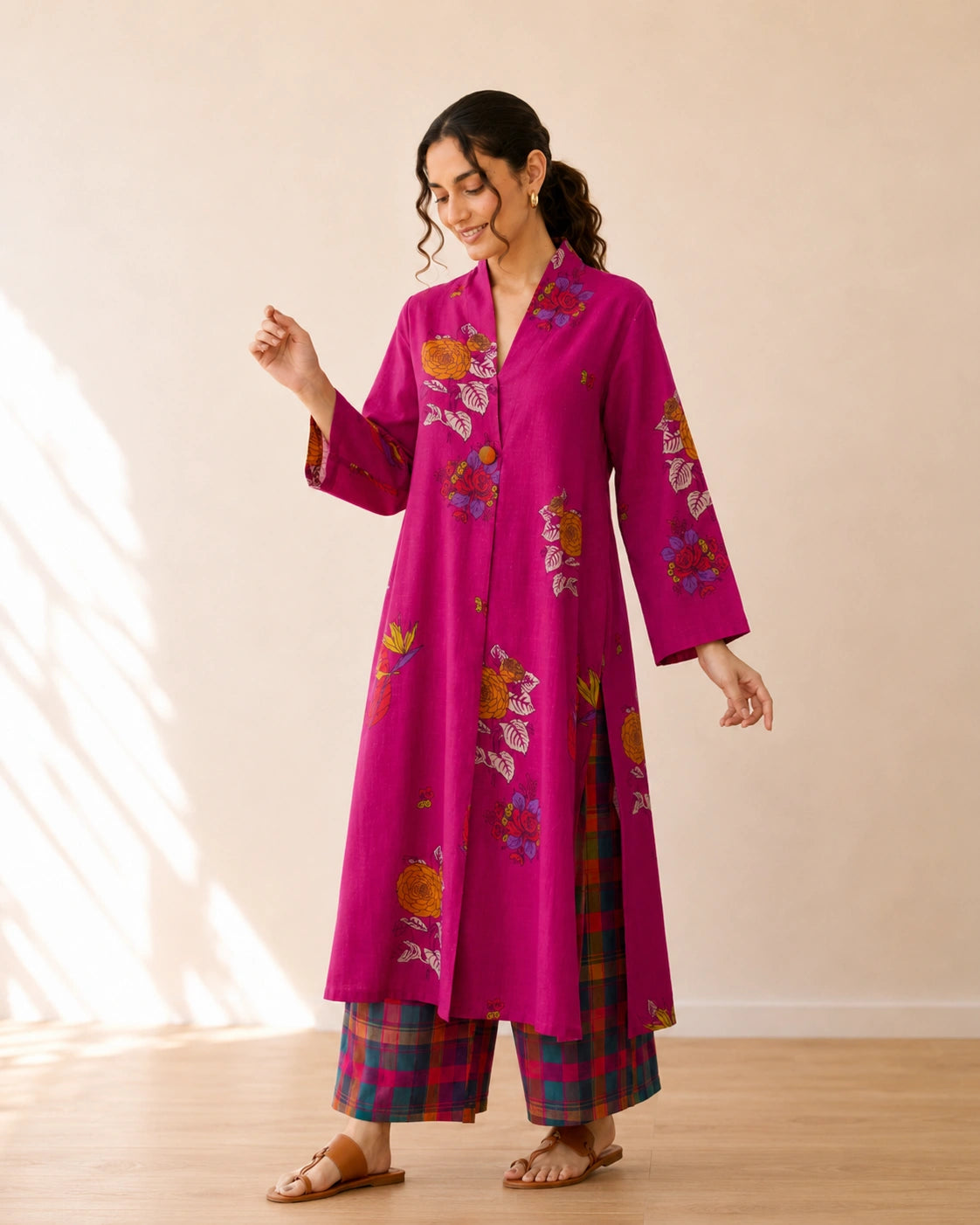 Potpourri Fuchsia Cotton Kurti Set for Women