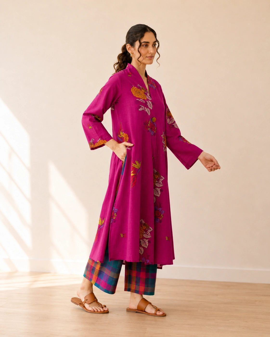 Potpourri Fuchsia Cotton Kurti Set for Women