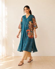 Morni Peacock Blue Cotton Kurti Set for Women