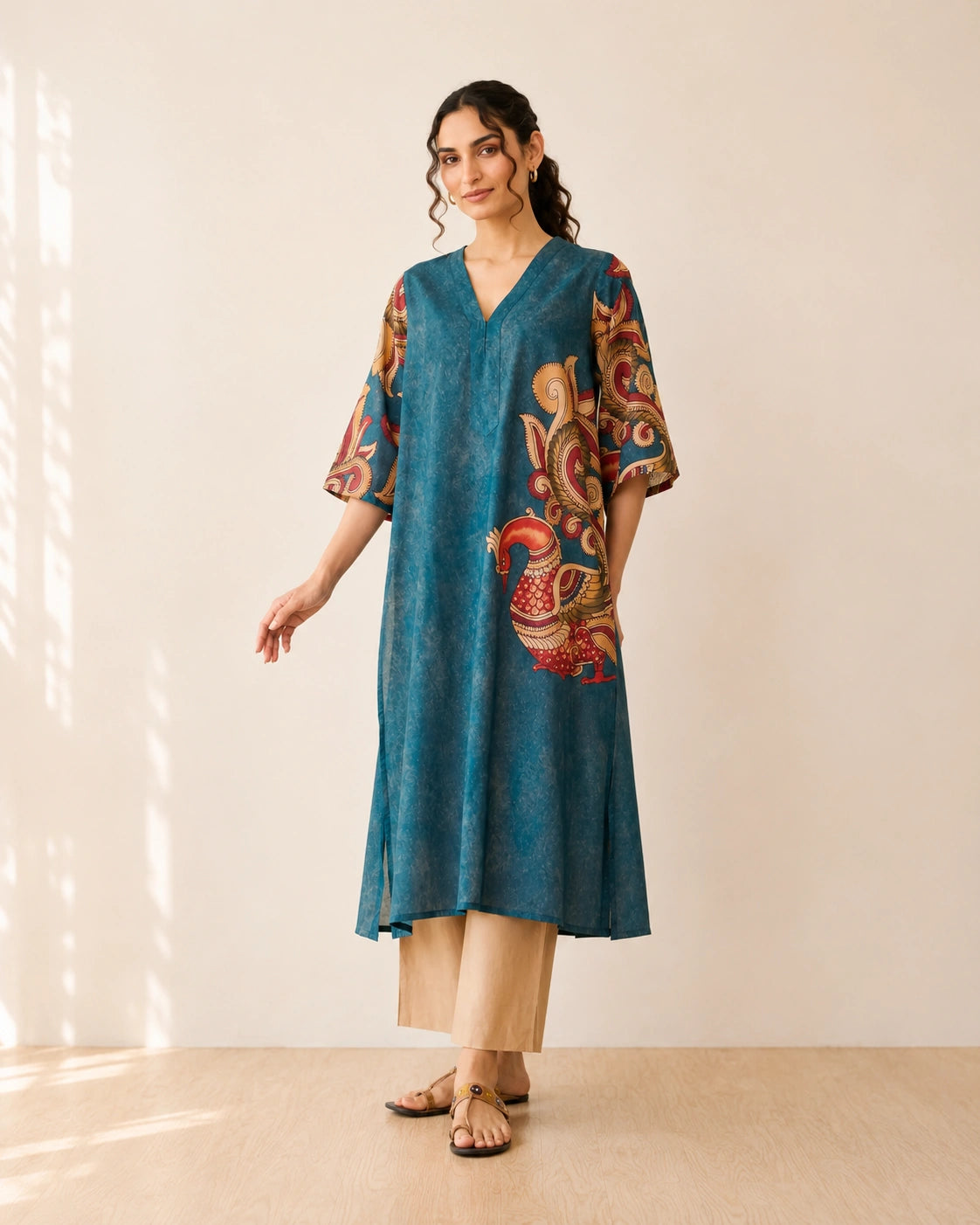 Morni Peacock Blue Cotton Kurti Set for Women