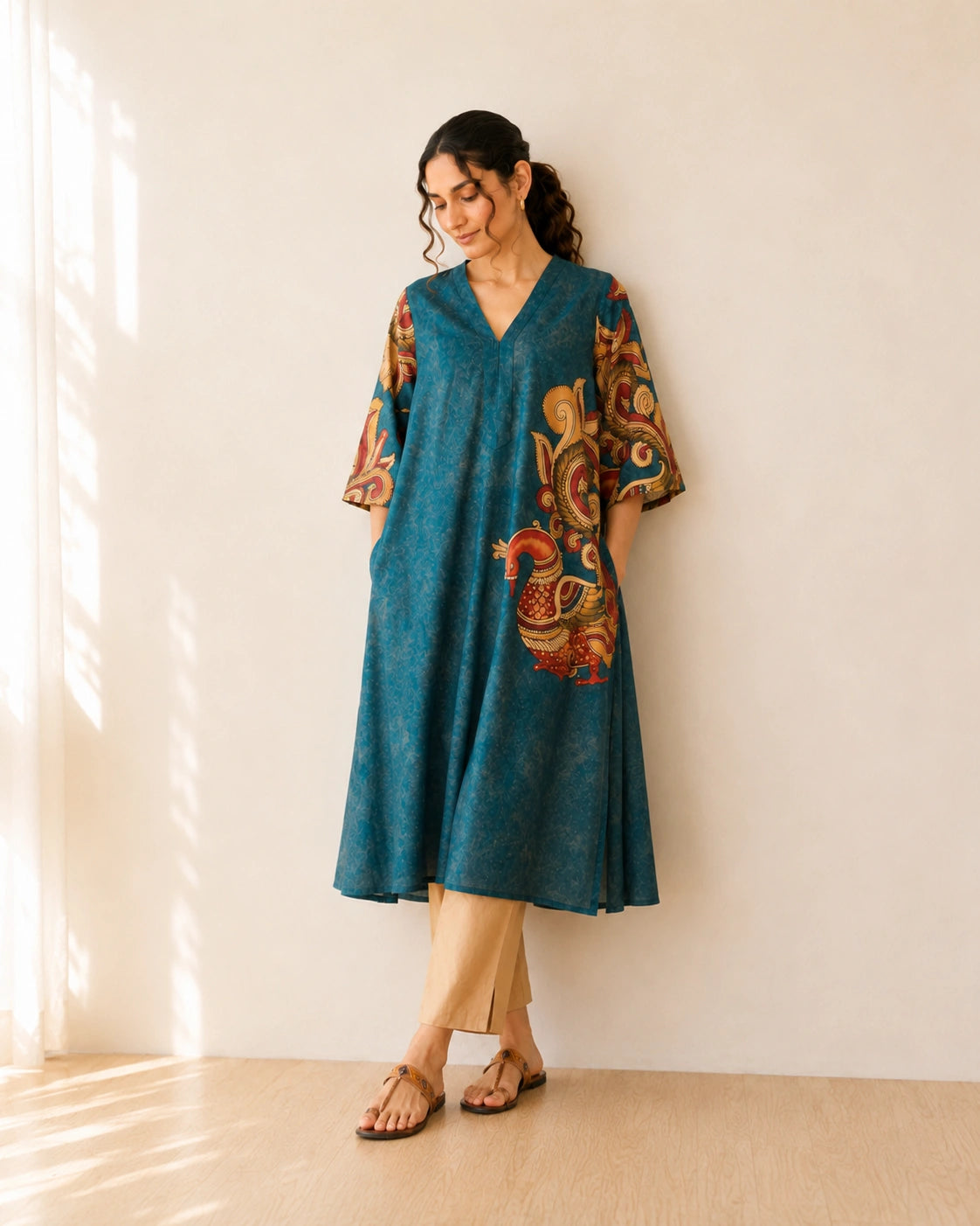 Morni Peacock Blue Cotton Kurti Set for Women