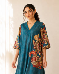 Morni Peacock Blue Cotton Kurti Set for Women