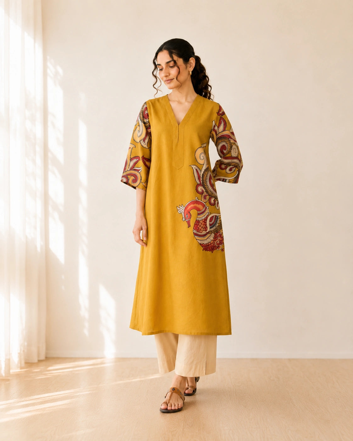 Morni Mustard Soft Cotton Kurti Set for Women