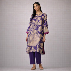 Violet Kalamkari Print Kurta Set with Embroidery - Traditional Ethnic Wear for Women