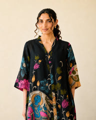 Vrindika Premium Cotton Printed Kurta Set with Pants – Black Floral Ethnic Wear