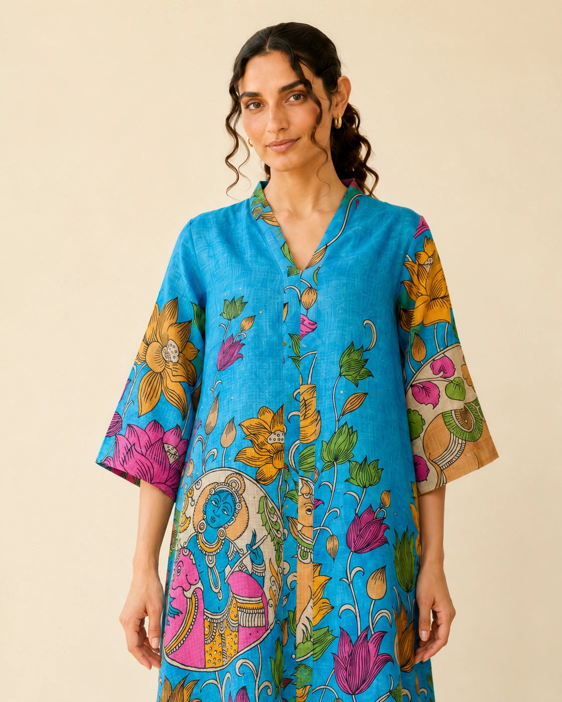 Vrindika Premium Cotton Printed Kurta Set with Pants – Electric Blue Floral Ethnic Wear