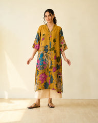 Vrindika Premium Cotton Printed Kurta Set with Pants – Mustard Floral Ethnic Wear