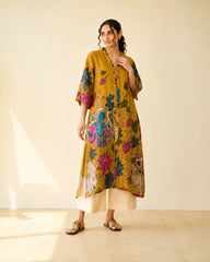 Vrindika Premium Cotton Printed Kurta Set with Pants – Mustard Floral Ethnic Wear