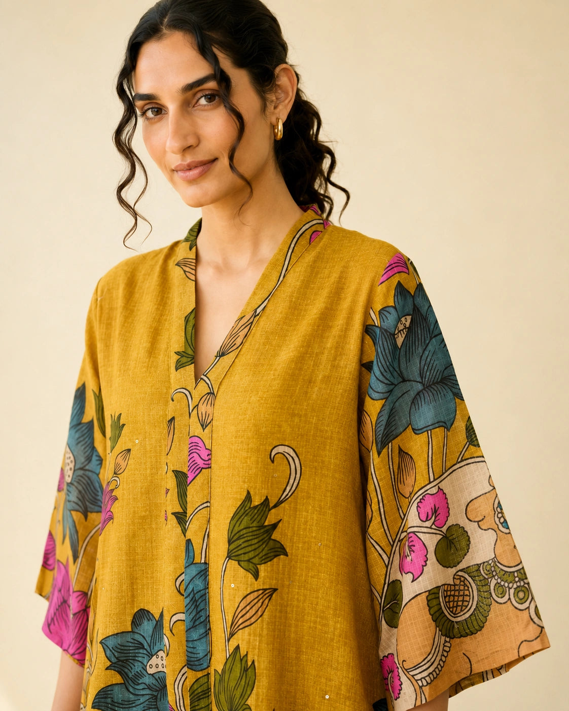 Vrindika Premium Cotton Printed Kurta Set with Pants – Mustard Floral Ethnic Wear