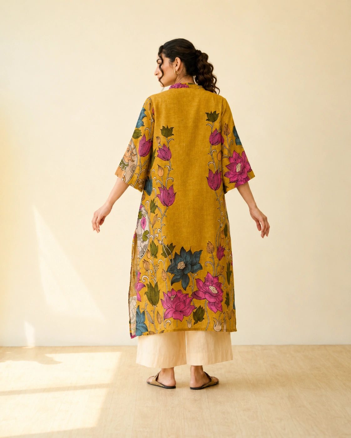 Vrindika Premium Cotton Printed Kurta Set with Pants – Mustard Floral Ethnic Wear