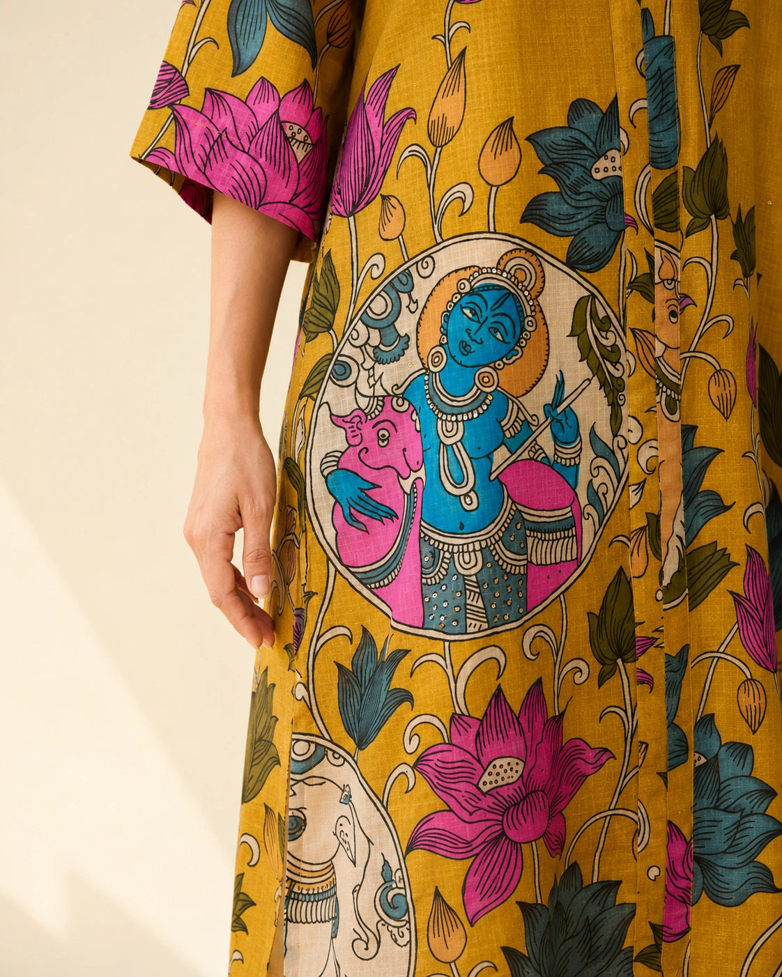 Vrindika Premium Cotton Printed Kurta Set with Pants – Mustard Floral Ethnic Wear